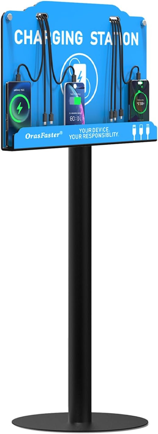 Floor Standing Cell Phone Charging Station Multi-Device Station with 8 Charger Ports Compatible with Smartphones Tablets Application for Schools, Office, Shopping Malls