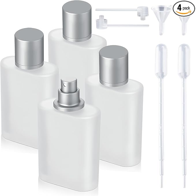 4 Pack 50ml/1.69 Oz Empty Frosted Glass Spray Bottles Perfume Atomizer, Refillable Empty Spray Perfume Bottles Fine Mist Atomizer Dispenser Container for Travel (4 Pcs 50ml Frosted Bottles)