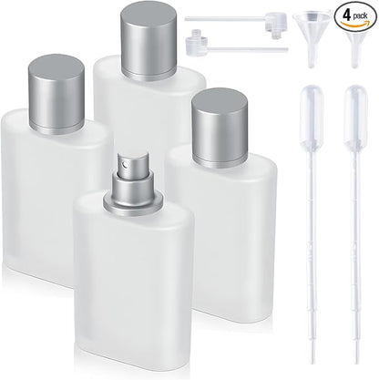 4 Pack 50ml/1.69 Oz Empty Frosted Glass Spray Bottles Perfume Atomizer, Refillable Empty Spray Perfume Bottles Fine Mist Atomizer Dispenser Container for Travel (4 Pcs 50ml Frosted Bottles)