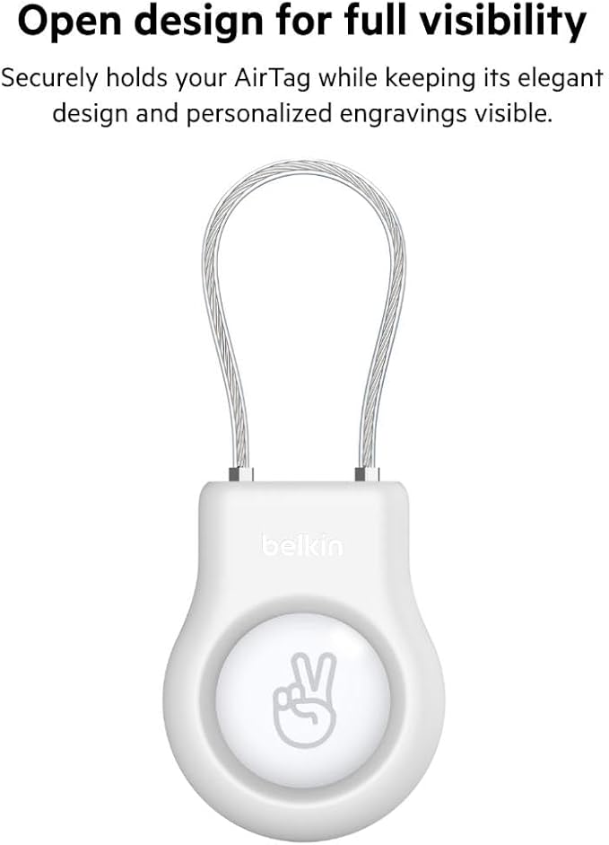 Belkin Apple AirTag Secure Holder With Wire Cable - AirTag Holder - Lock & Protect Air Tags In Durable Scratch Resistant Case - Protective AirTag Keychain Accessory For Keys, Luggage & More – White