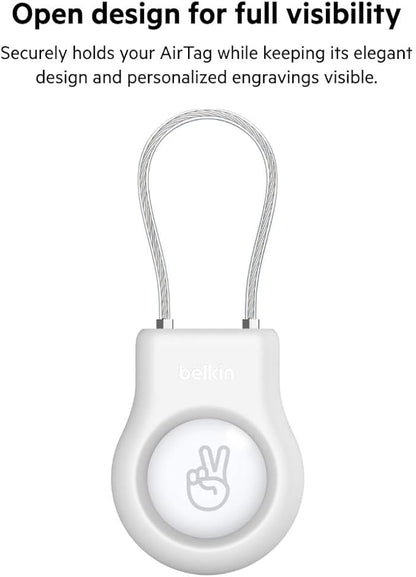 Belkin Apple AirTag Secure Holder With Wire Cable - AirTag Holder - Lock & Protect Air Tags In Durable Scratch Resistant Case - Protective AirTag Keychain Accessory For Keys, Luggage & More – White