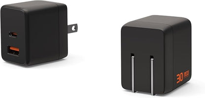 URBAN ARMOR GEAR UAG SRG 30W GaN 2-Port Wall Charger - USB USB-C Dual Port Foldable Compact Travel PD Quick Charging Power Adapter for Smartphone & Tablet, Black