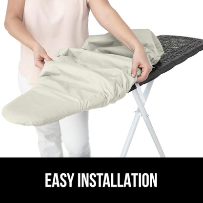 GORILLA GRIP The Original Ironing Board Cover and Pad, Silicone Coating, Thick Scorch Resistant Padding, Heavy Duty Iron Covers Standard Boards, Hook and Loop Fastener Strap, Linen, 15x54