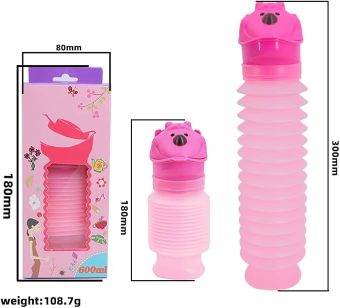 Pee Bottles for Kids Boys Men Women, Adjustable Emergency Urinal 600ml, Portable Leakproof Pocket Toilet for Car, Travel Urinals, Collapsible Urinals Mini Mobile Toilet Potty,1 PCS(Pink)
