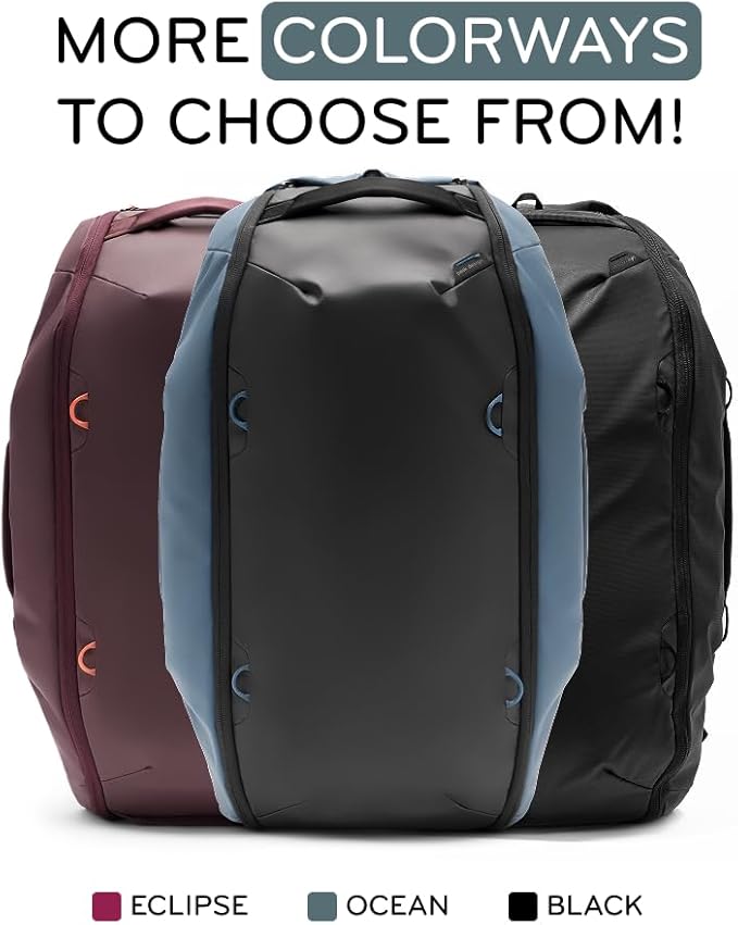 Peak Design Travel Duffelpack 45-65L, Ocean, Weatherproof Duffel Backpack, Expandable Design, Extra-Long Zip Path, Stowable Straps, Fits Packing Cubes and Camera Cubes, Versatile Duffel Bag for Travel