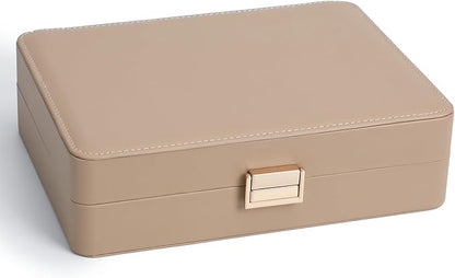 Leather Jewelry Box with Lock Small Jewelry Chest for Women Gift Box for Necklace, Ring, Earring Storage Portable Design Apricot
