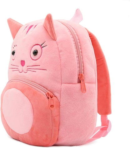 KISSOURBABY Cute Toddler Backpack Toddler Bag Plush Animal Cartoon Mini Travel Bag for Baby Girl Boy 1-4 Years(Cat)