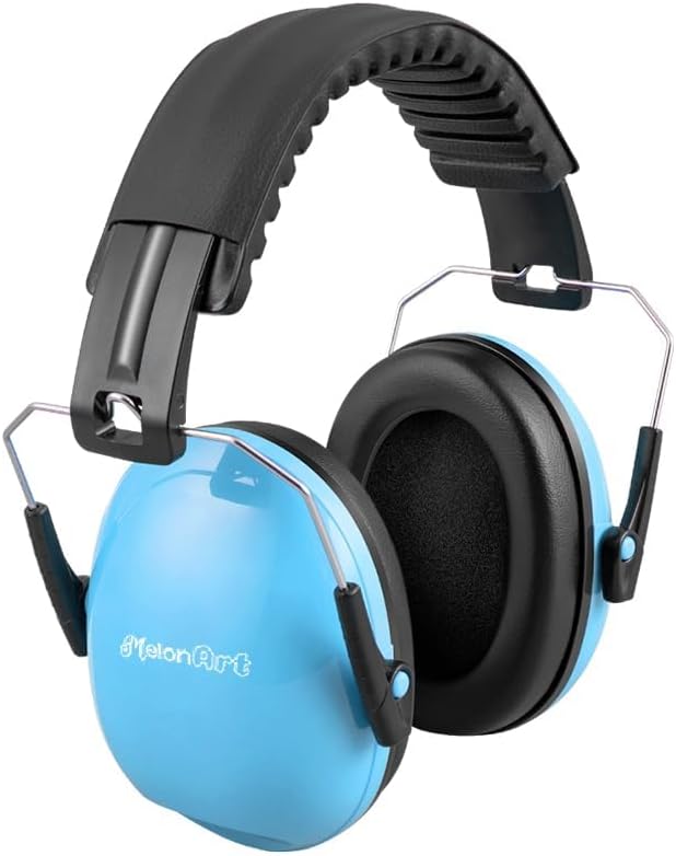 MelonArt Kids Ear Protection Earmuffs Safety Hearing Protection Headphones Noise Reduction for Autism Sensory Kids Chirldren (Black Blue)