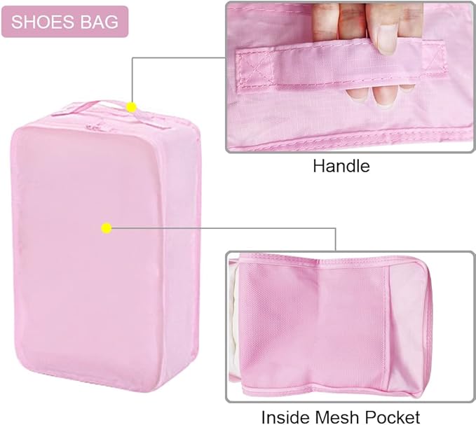 Packing cubes for Travel, CALACH Luggage Organizer Bags 6 Set Packing Cubes for Suitcases Travel Essentials for Carry on Mesh Suitcase Organizer with Shoe Bag (pink)
