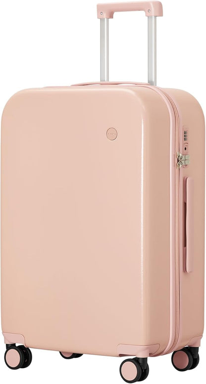mixi Luggage Suitcase with Spinner Wheels, Hardside Rolling Suitcase PC with Cover & TSA Lock Lightweight Travel Case 24in Checked in, Pink