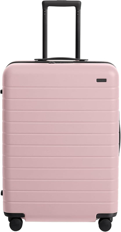 Away Medium Checked Luggage, Lightweight Hard Shell Suitcase with Spinner Wheels, Durable Rolling Luggage, TSA Lock, 26 Inch, Blush Pink