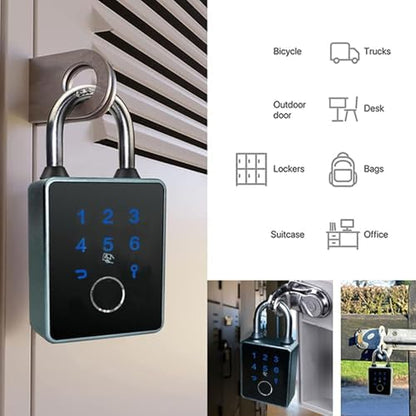 Fingerprint Padlock, Smart Padlock with Keyless Biometric, APP Control & Key Backup, Outdoor Heavy Duty Locker Lock for Gym Locker, Door, Luggage, Suitcase, Backpack