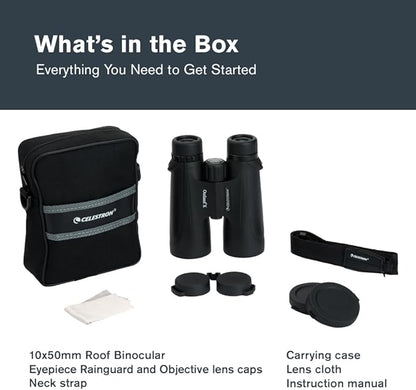 Celestron – Outland X 10x50 Binoculars – Waterproof & Fogproof – Binoculars for Adults – Multi-Coated Optics and BaK-4 Prisms – Protective Rubber Armoring, Black