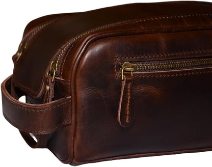 Leather Toiletry Bag Travel Pouch Unisex Kit With Shaving kit Accessories 3 Leather items :Shaving Brush Case,Razor Protective Travel Case (Combo of 4 Items)
