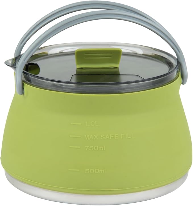 Hi Tek 1 Liter Collapsible Camping Kettle, 1 Portable Cook Pot - With Perforated Lid, Stainless Steel Bottom, Silicone Camping Coffee Pot, With High Heat Nylon Handles, For Travel - Restaurantware