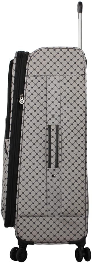 Steve Madden Designer Luggage - Checked Large 28 Inch Softside Suitcase - Expandable for Extra Packing Capacity - Lightweight Bag with Rolling Spinner Wheels (Noble Black/Grey, 28in)