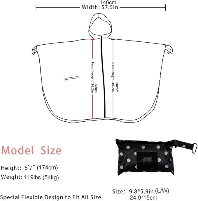 Fashion Hooded Rain Poncho Waterproof Raincoat Jacket with pocket for Women/Men/Adult
