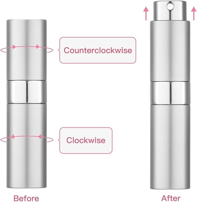 Tekson 8ml Travel Perfume Atomizer Refillable, Mini Cologne Spray Bottle Empty, Small Aftershave Portable Sprayer for Liquid Dispenser (Grey&Sliver)