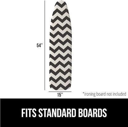 GORILLA GRIP The Original Ironing Board Cover and Pad, Silicone Coating, Thick Scorch Resistant Padding, Heavy Duty Iron Covers Standard Boards, Hook and Loop Fastener Strap, Chevron, 15x54