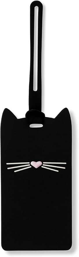 Kate Spade New York Silicone Luggage Tag with Durable Strap, Black Cat