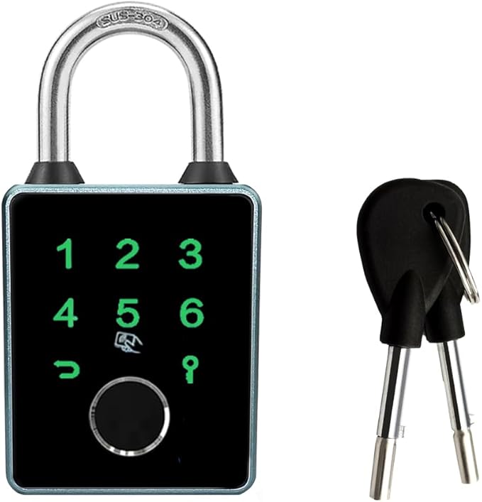 Smart Padlock with Key,Fingerprint Padlock Bluetooth Pad Lock with Code Tuya App 7.5mm Schackle Suitable for Gate Gym Warehouse School Fence,Outdoor,Warehouse, Sports, Bike