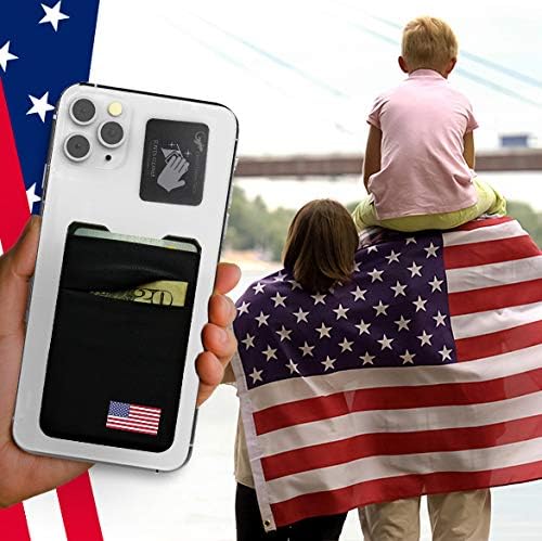 Double Pocket Adhesive Card Holder - Cell Phone Pouch - Stick on Spandex Pocket by Gecko - Carry Credit Cards and Cash - Phone Wallet – (USA FLAG)
