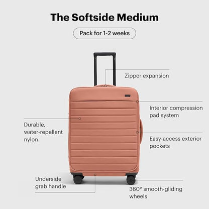Away Softside Medium Checked Suitcase, 26 Inch Lightweight, Expandable Luggage For Men & Women, Durable Nylon Exterior, TSA Approved Lock, Ideal For Trips 1-2 Weeks, Clay Pink