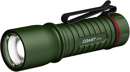 Coast XT7R 1500 Lumen Rechargeable LED Flashlight with Magnetic Mount, Slide Focus, and Pocket Clip, Green