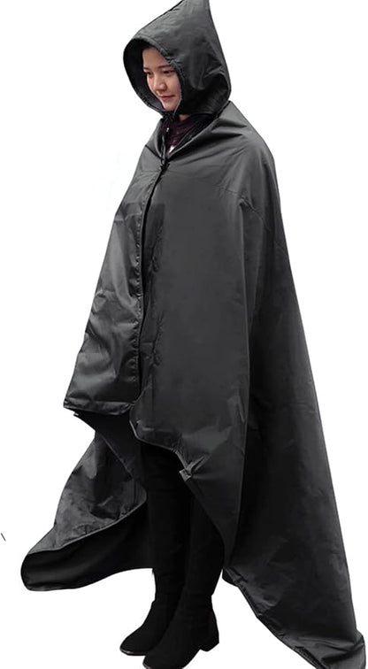 DUKUSEEK Hooded Stadium Blanket, Waterproof Windproof Outdoor Fleece Blanket - Large (79x56), Portable, Wearable, Warm for Outdoor Camping, Picnic, Stadium, Sports, Beach, Concerts, Car, Dogs…