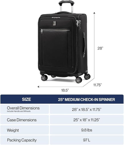 Travelpro Platinum Elite Softside Expandable Checked Luggage, 8 Wheel Spinner Suitcase, TSA Lock, Men and Women, Navy Camouflage, Checked Medium 25-Inch