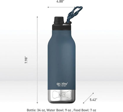 Asobu Dog Barky Bottle – Insulated Stainless Steel Water Bottle with 2 Removable Dog Bowls for Food, Treats & Water – Pet-Friendly Travel Bottle for Hiking, Road Trips & Outdoor Adventures