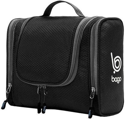 Bago Travel Toiletry Bag for Women and Men X-Large Waterproof Hanging Large Toiletry Bag for Bathroom and Travel Bag for Toiletries Organizer -Travel Makeup Bag (Black)