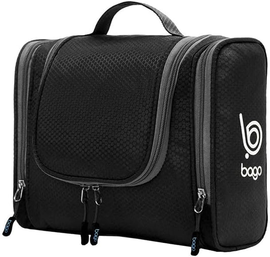 Bago Travel Toiletry Bag for Women and Men X-Large Waterproof Hanging Large Toiletry Bag for Bathroom and Travel Bag for Toiletries Organizer -Travel Makeup Bag (Black)