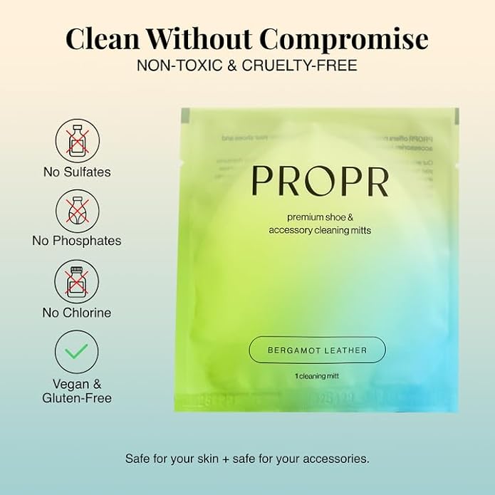 PROPR Premium Petal Design Shoe Cleaning Mitt (5 Pack) – Leather Handbag & Travel Shoe Cleaner Mitts with Bergamot Scent – Non-Toxic Individually Wrapped Double Sided Boot Cleaning Mitts