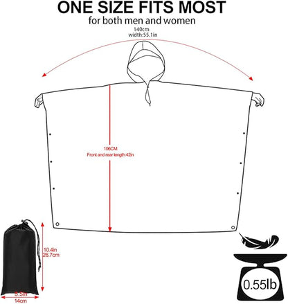 Hooded Rain Poncho for Adult, Waterproof Lightweight Raincoat for Hiking Camping