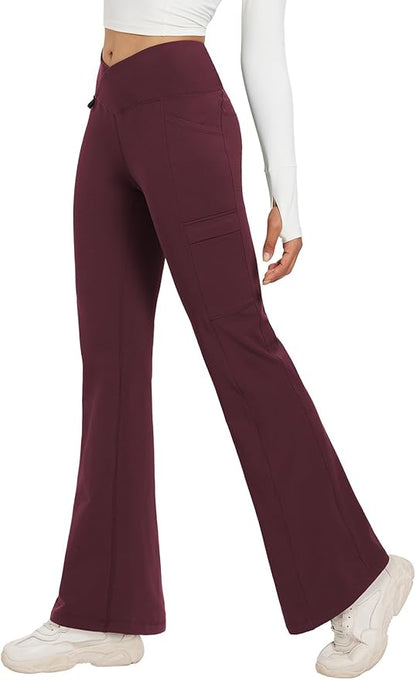 baleaf Women's Fleece Lined Pants Winter Thermal Water Resistant Crossover Flare Leggings Warm Bootcut Hiking Outdoor