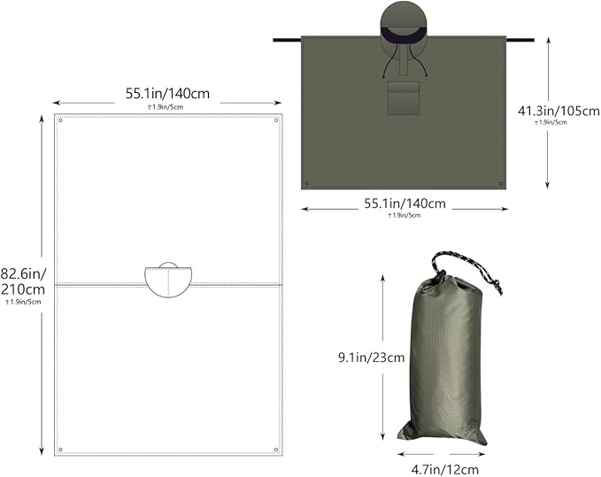 Hooded Rain Poncho,Multi Use Waterproof Raincoat,For Hiking, Camping and Emergency,Suitable for Unisex Adults