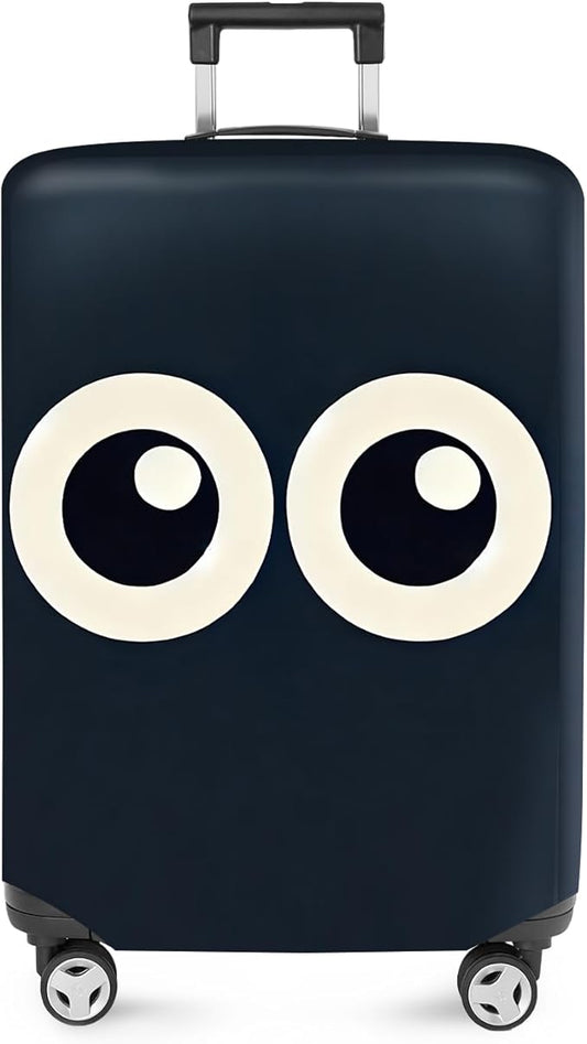 ANNA QUEEN Navy Blue Cartoon Eyes Luggage Cover, Funny Suitcase Protector for 24-26 Inch Luggage, Stretchable & Washable Travel Cover, Cute, Durable & Easy to Spot