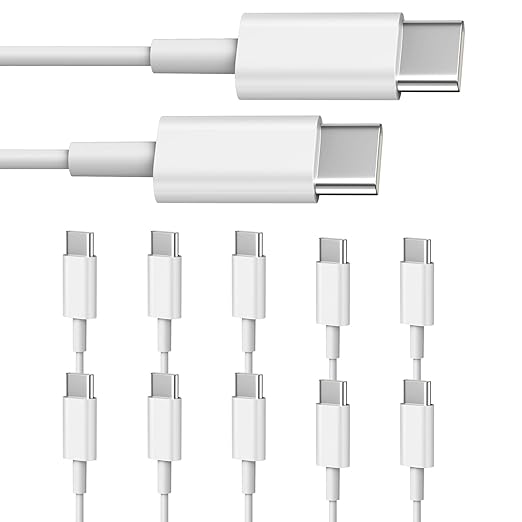Smays USB C to USB C Cable 3 ft 10-Pack Bulk, Type C Charging and Data Cord Multipack White