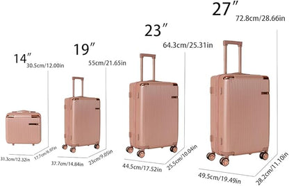 Merax Luggage Sets 4 Piece with Cosmetic Case TSA Lock, Hardside ABS Carry On Suitcase with YKK Zippers Lightweight Rolling Travel Luggage Sets with Spinner Wheels,14+20+24+28 IN,Rose Gold