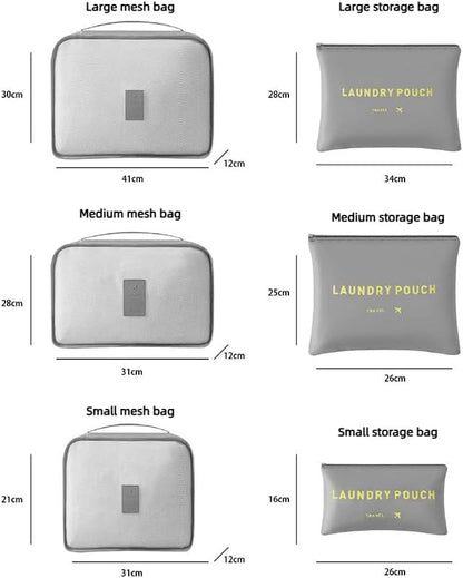 6-Piece Travel Packing Cubes Set - Luggage Organizer Bags with Mesh & Solid Pouches - Waterproof & Dustproof Storage for Clothes & Essentials (Burgundy red)