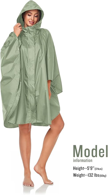 SaphiRose Unisex Rain Poncho Hooded Waterproof Raincoat for Adults Women