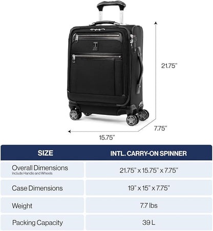 Travelpro Platinum Elite Softside Expandable Carry on Luggage, 8 Wheel Spinner Suitcase, USB Port, Men and Women, International, Vintage Grey, Carry On 19-Inch