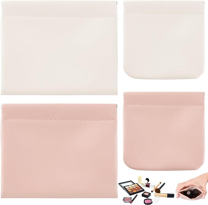 4Pcs Small Makeup Bag, Travel Storage Pouch for Women, Press Buckle Cosmetic Organizer for Lipstick, Jewelry and Purse