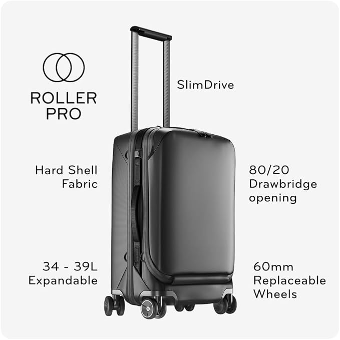 Peak Design Roller Pro Carry-On, Sage, Expandable Small Suitcase with Wheels, Carbon Fiber Handle, Drawbridge Opening, Hybrid Soft/Hard Shell, Custom Hardware, Fits XL Camera Cube or Packing Cubes