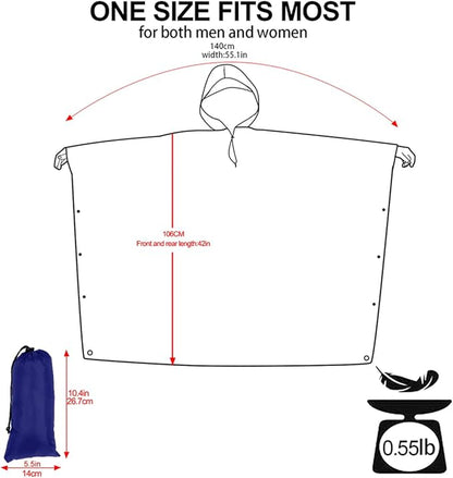 Hooded Rain Poncho for Adult, Waterproof Lightweight Raincoat for Hiking Camping