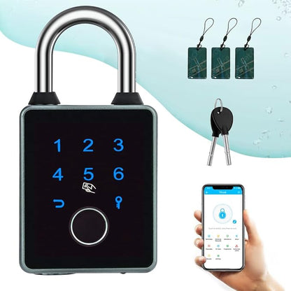 Combination Padlock,Fingerprint Bluetooth Padlock, Mobile APP, Smart Padlock, Touchscreen,Water Resistant, Suitable for Gym,Outdoor,Warehouse, Sports,Suitcase, Bike, School, Fence and Storage