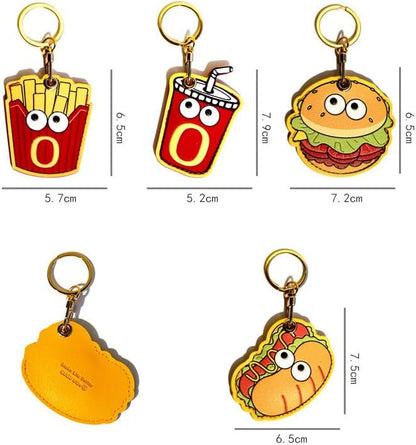 MC Fashion PU Leather Keychain Holder Case Compatible with AirTag, Cute Food-themed GPS Tracker Case Charm Key Ring