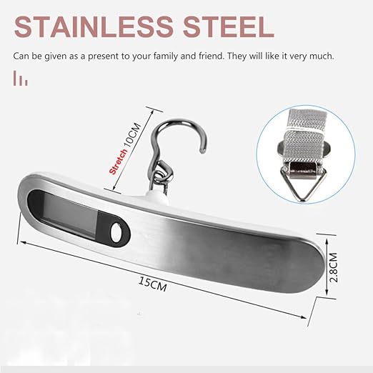 Digital Stainless Steel Luggage Scale Portable Electronic Hanging Weighing Scale with Hook for Travel Bags and Suitcases