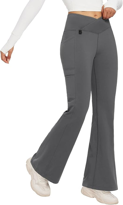 baleaf Women's Fleece Lined Pants Winter Thermal Water Resistant Crossover Flare Leggings Warm Bootcut Hiking Outdoor